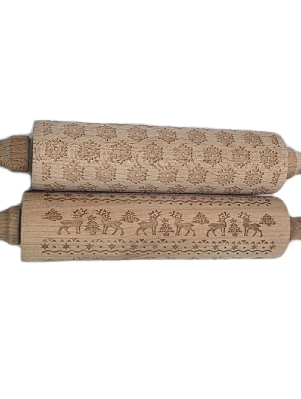 Engraved Wooden Rolling Pin  Snowflake Reindeer Pastry Embossing Tool Cookie 2